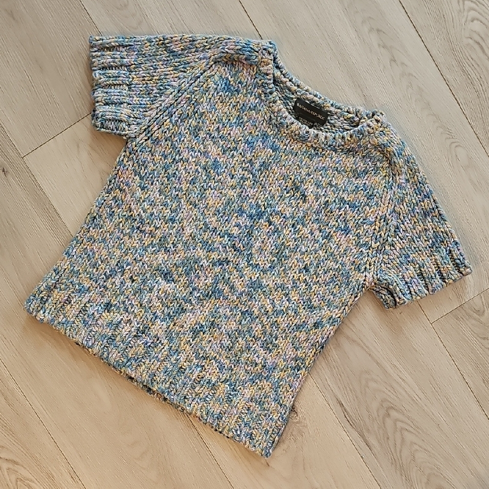 Banana Republic Wool Chunky Knit Marled Shortsleeve Sweater Shirt,‎ Small